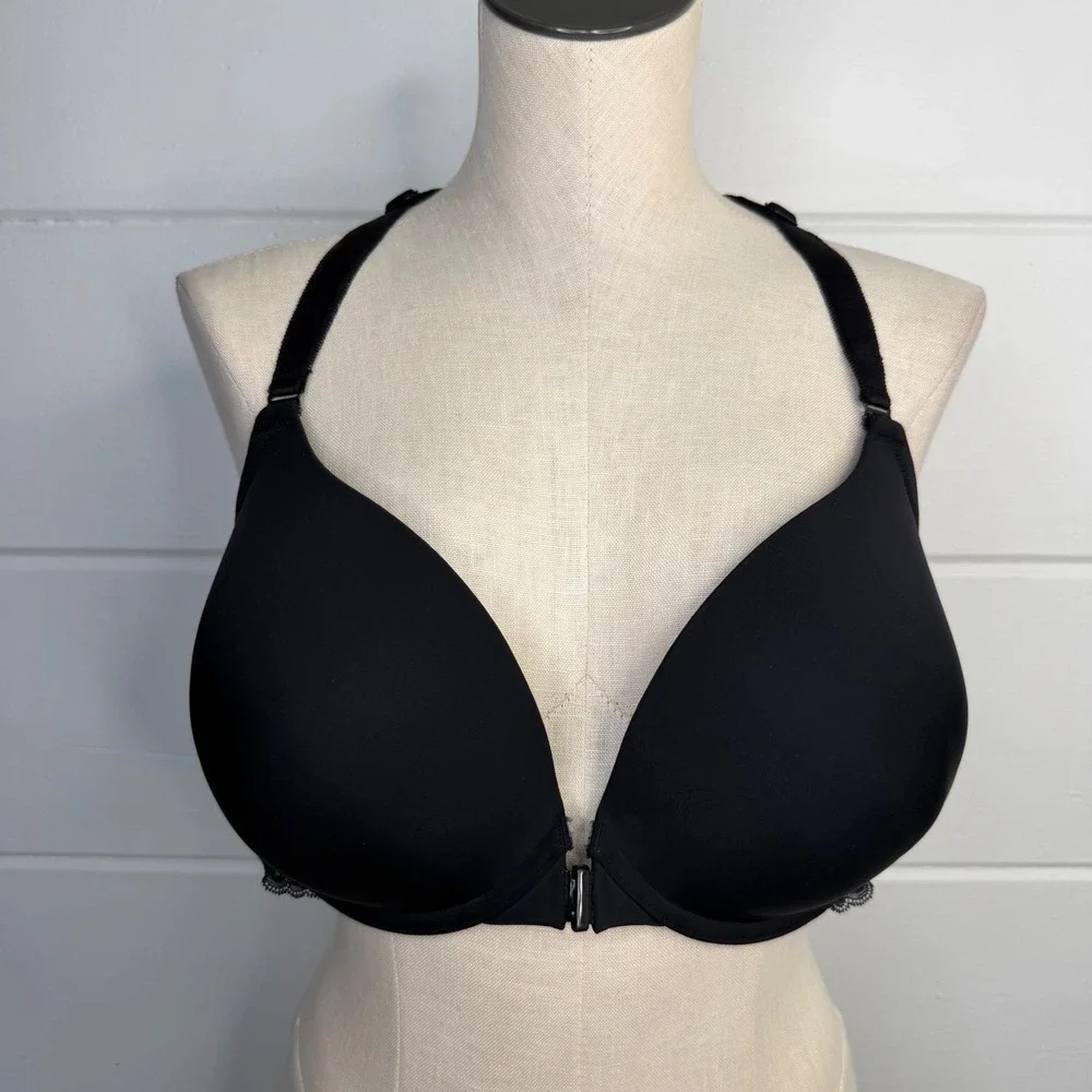 Torrid 44D XO Plunge Push Up Front Close Smooth Bra Black Lace